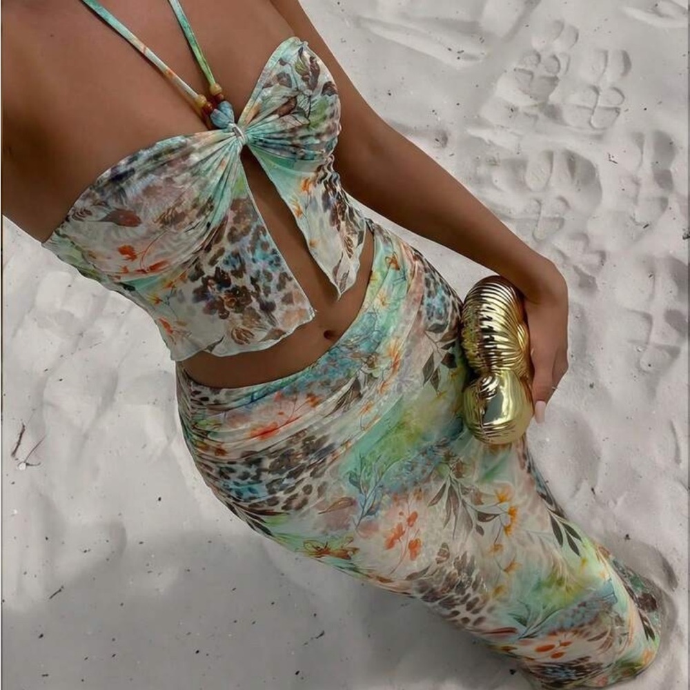 Two-Piece Halter Top and Skirt Set